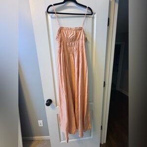 Listicle Peach Pink Flowy Pleated Summer Maxi Dress Spaghetti Strap Adjustable
